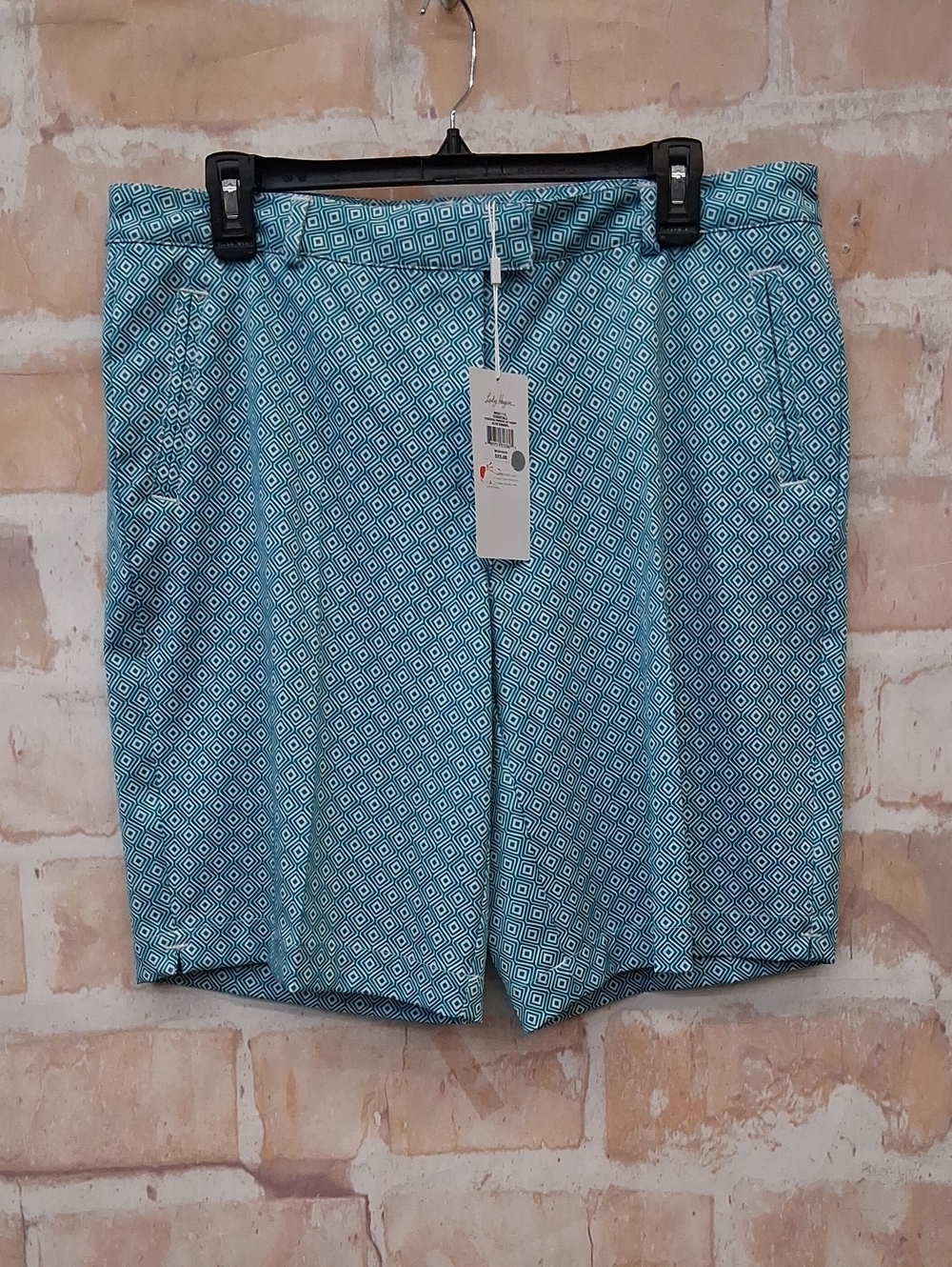 Lady Hagen Teal Geo Print Women's Flat Front Shorts